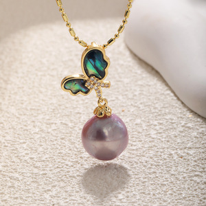 Perhiasan berlapis emas asli keluaran baru kalung bunga mawar bentuk labu kalung liontin mutiara air tawar Barok - Product Image 5