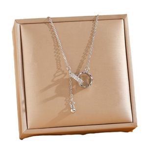 Collar De Acero Inoxidable Gold Plated Double <b>Ring</b> Gorgeous Full Zircon Diamond <b>Necklace</b> Stainless Steel Clavicle Chain <b>Necklace</b> - Product Image 4