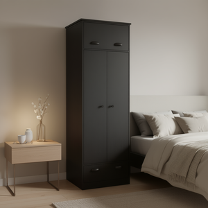 Armario Lakewood Negro de Doble Puerta con 1 Cajón, Diseño Moderno para Dormitorio - Product Image 2