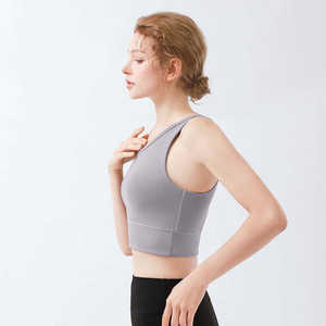 Camiseta sin mangas corta de Yoga de alto soporte para <span class=keywords><strong>mujer</strong></span>, nuevo sujetador de entrenamiento acanalado para correr, ropa deportiva de alta elasticidad para Fitness - Product Image 1