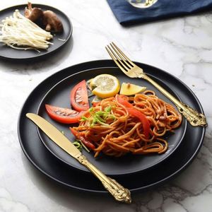 ชุดช้อนส้อมสเตนเลสสตีล 304 สไตล์บาโรก 4 ชิ้น ชุดมีดส้อมช้อนแบบวินเทจสำหรับอาหารค่ำ ล้างทำความสะอาดได้ - Product Image 5