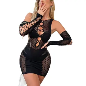 1.46 dolar modeli ZYQ001 toptan Babydoll Bodysuit transparan elbise kıyafeti seksi artı boyutu iç çamaşırı