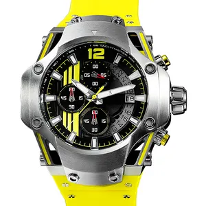 Yellow RUBBER Band wristwatch Date Display Luminous Functions men watch Japanese Movement Mesh Strap sports watch