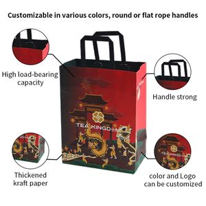 Custom Eco-Friendly <b>Biodegradable</b> Kraft Paper Bags with Handle for Beverage Coffee Takeaway <b>Packaging</b> - Product Image 6