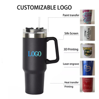 Gobelets isothermes en acier inoxydable personnalisés avec logo, à double paroi, anti-fuite, isolés sous vide, tasse à café de 40 oz avec poignée, vente en gros