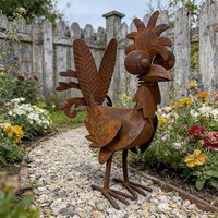 Statue de coq en métal rouillé Oniya, sculpture de poulet amusante à grands yeux, décoration d'extérieur pour ferme, pelouse, jardin, ornement artistique