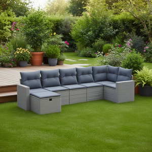 Ensemble de canapés de jardin modulaires en polyrotin gris, structure en acier, mobilier d'extérieur, 6 places, design contemporain - Product Image 2