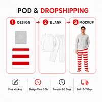 Pyjamas de Noël Personnalisés pour la Famille, MOQ 1, Rayés, Personnalisables, Pyjamas de Noël Assortis pour Femme, Vêtements de Nuit Assortis pour la Famille avec Boutons