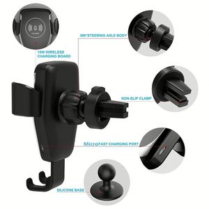 Support de téléphone portable avec chargeur sans fil rapide 10W, chargeur de voiture sans fil, support de voiture - Product Image 3