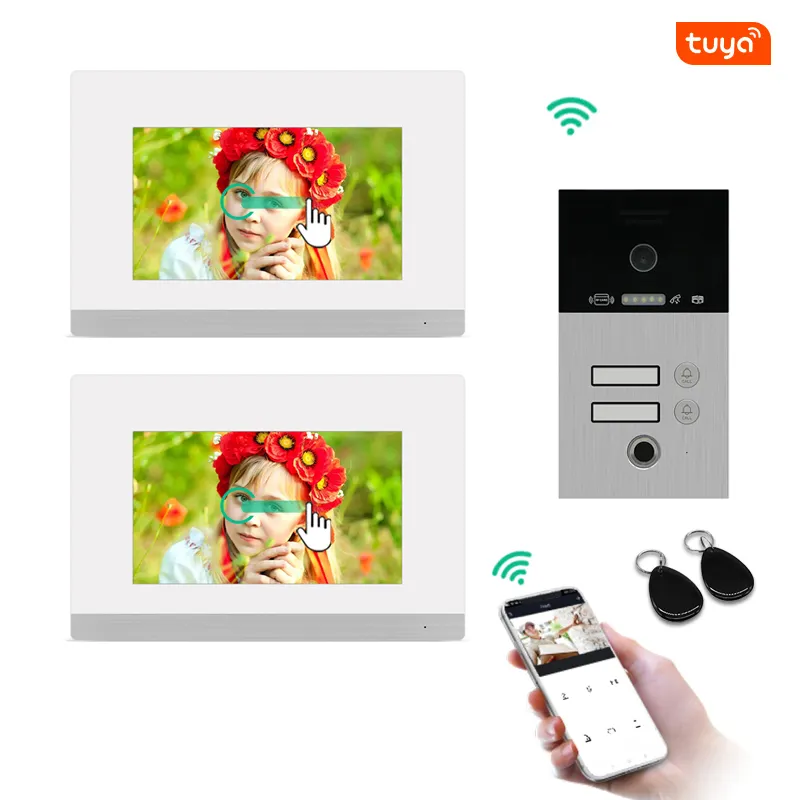 tuya ip wifi fingerprint video door phone home intercom doorbell videophone 1/2/3/4 apartments