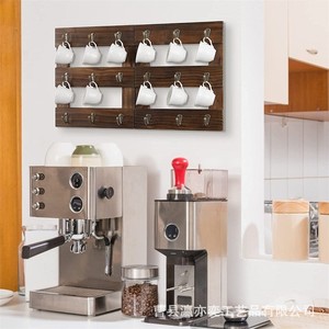 Retro Solid Wood <b>Wall</b> Mounted Coffee Cup Rack 3 Tier <b>Hanging</b> <b>Storage</b> Shelf For Kitchen Farmhouse Style - Product Image 2