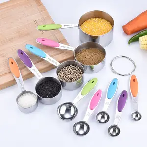 CX0031 Best Sells Kitchen Baking Tools 430 Stainless Steel Measuring Cups Colorful Measuring Spoon Sets Of Different Sizes