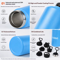 Bouteille isotherme de 64 oz avec acier inoxydable 304, grande capacité, plusieurs options de couvercles disponibles