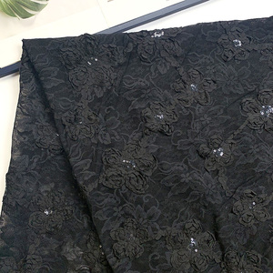 Tela de encaje floral bordada con cinta negra de alta gama, malla transparente, encaje africano de punto con lentejuelas para vestido de fiesta Aso Ebi. - Product Image 2