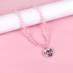 Collana con Perline per Bambina Stile Cartone Animato, Collana con Cuore in Cristallo e Diamante, Collana per Bambini Tema <span class=keywords><strong>Frozen</strong></span> - Product Image 3