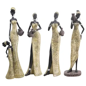 Fabriek Groothandel Hars Dame Beeldje Polyresin Afrikaanse Vrouw Standbeeld Voor Tafel Ornamenten Huisdecoratie