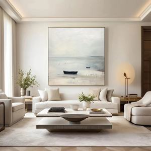 Peinture à l'huile paysagère de plage élégante Ocean Whisper, peinture murale artisanale sur toile pour une décoration intérieure sophistiquée - Product Image 1