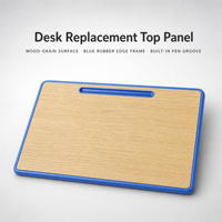 Plateau de bureau portable en imitation bois avec bord bleu et fente pour crayons, idéal pour l'écriture, les devoirs, les études et l'utilisation en classe pour les enfants