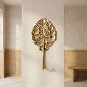 Porte-manteau mural flexible multifonctionnel en laiton fait main avec motif feuille tropicale pour le rangement des vêtements dans l'entrée et la salle de bain - Product Image 3