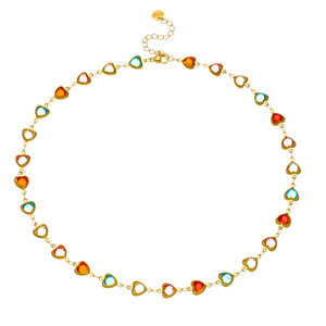 Heart Shaped Faceted Rhinestone Stainless Steel <b>Necklace</b> <b>Candy</b> Color Party Jewelry Bezel Setting Yiwu Origin - Product Image 5