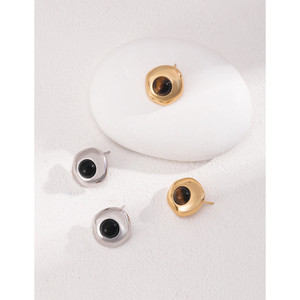 Orecchini a bottone occhio di tigre/agata nera - Product Image 1