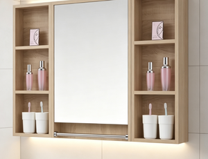 DIY Modern Wall Mount Mirrored <strong>Bathroom</strong> Medicine Cabinet Vanity Storage <strong>Unit</strong> with Open Shelves for Hotel Home <strong>Bathroom</strong> Use - Product Image 3