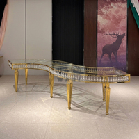 Table de salle à manger demi-lune en acier inoxydable Royal Modern Hotel avec plateau en verre trempé pour événements de mariage