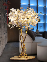 Lampadaire En Laiton Doré avec Table Led Torchiere Uplighter Arbre Art Déco Lumineux Grand Confort Visuel Chambre Lampadaire Debout
