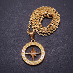 Collier pendentif boussole étoile du nord en or 18 carats pour homme, cercle de boussole, ancre en or, cadeau pour petit ami, petite amie - Product Image 2