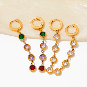 High Quality Metal Geometric Earrings Stylish Zircon Long Earrings 316l <strong>Stainless</strong> <strong>Steel</strong> <strong>Jewelry</strong> - Product Image 3