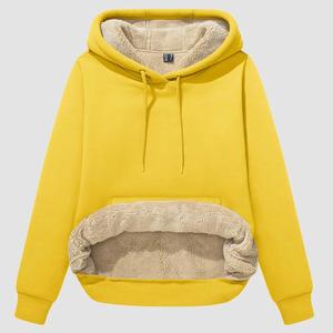 Pull à capuche coupe ample 66% coton 34% Polyester recyclé entretoise sensation douce poche kangourou collégiale or femmes sweat à capuche court - Product Image 4