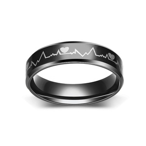 Free Sample Cheap Wholesale Electrocardiogram Heartbeat Ring Stainless Steel Medical <b>Heart</b> Rate <b>Black</b> Ring for Men - Product Image 2