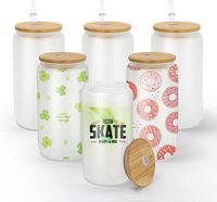 Gobelet en verre borosilicate vierge pour sublimation, tasses à café glacé et cola avec couvercles en bambou et paille