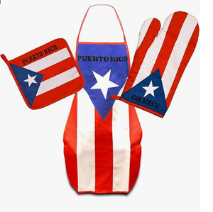 Juego de barbacoa de cocina con bandera de <span class=keywords><strong>Puerto</strong></span> Rico con delantal Guante de horno Soporte para ollas <span class=keywords><strong>El</strong></span> salvadoreño - Product Image 1