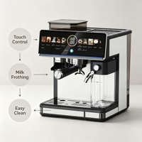 Cafetera Espresso Todo en Uno, 20 Bares, Molinillo Integrado, Preparación Silenciosa, Cold Brew, Pantalla Táctil, Fabricación OEM