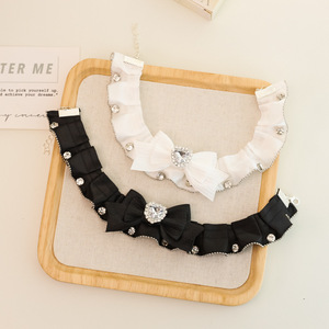 <span class=keywords><strong>Collar</strong></span> de tela decorativo elegante para gatos con diamantes de imitación, <span class=keywords><strong>collar</strong></span> de lazo suave hecho a mano para gatitos, accesorios para sesiones de fotos de mascotas y fiestas - Product Image 4