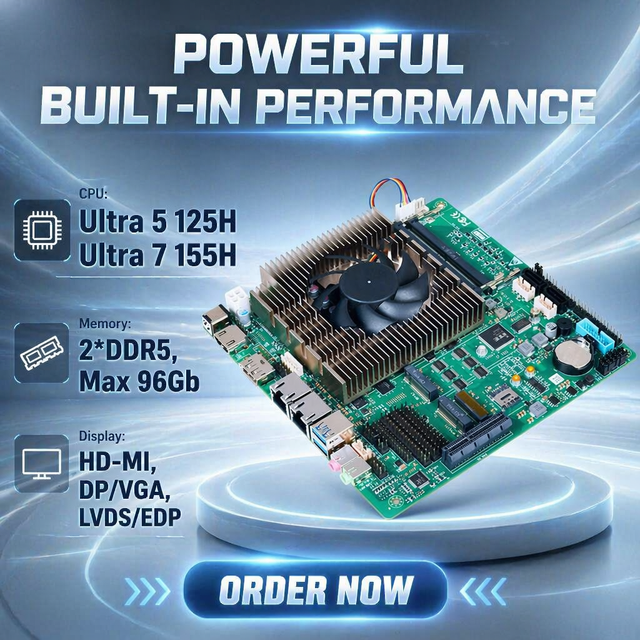 17x17cm Industrial Motherboard AI GPU 74TOPS Intel Core Ultra 7 255H 155H Ultra 5 225H 125H 2*DDR5 X86 Mini ITX Motherboard