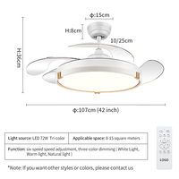 Y193 Ventilateur de plafond moderne avec lumière et télécommande Ventilateur de plafond rétractable de 42 pouces 3-CCT Smart Dimmable LED Fan Light