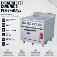 Cuisinière à induction commerciale 4 brûleurs avec four, écran LED, plaque chauffante électrique 18,8 kW avec four pour usage hôtelier, certifiée CE