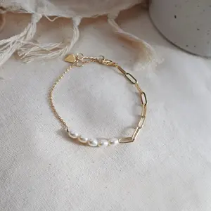 Bracelet 925 Silver Bohemian Jewelry Gold Paperclip Chain Baroque Pearl Bracelet