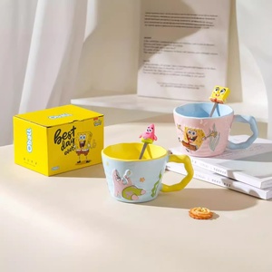 Taza de Porcelana de Alta Calidad con Diseño de Dibujos Animados, Taza de Cerámica con Asa y Relieve de Bob Esponja para Oficina y Hogar - Product Image 1