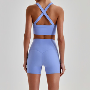 Conjunto Deportivo de <span class=keywords><strong>2</strong></span> Piezas para Mujer, Sujetador Deportivo Cruzado y Pantalones Cortos de Ciclismo, Conjuntos de Gimnasio y Fitness - Product Image 2