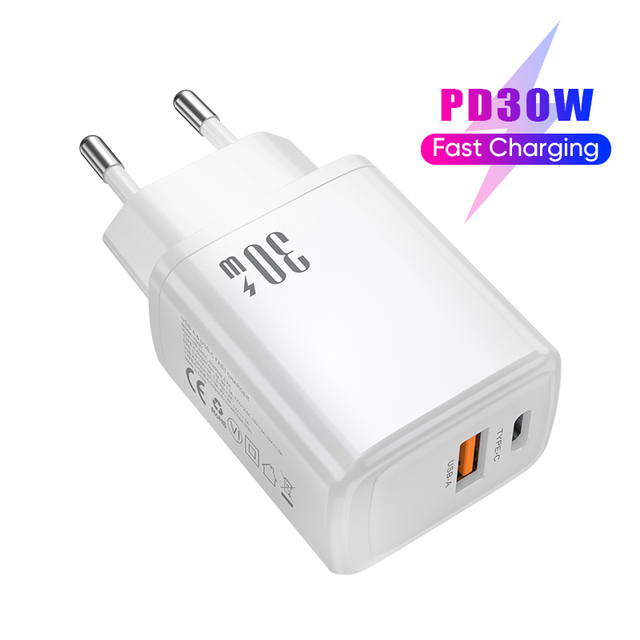 Wholesale 2-port 30w Fast Charger Gan Mobile Phone Charger Usb C Gan Charger 30w Type C Fast Charging Adapter