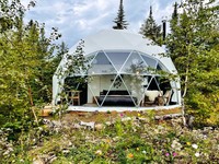 Tente igloo transparente, maison en tente géodésique en PVC imperméable avec salle de bain