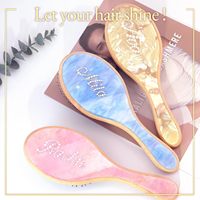 Brosse à cheveux personnalisée faite à la main avec nom, en forme de tortue, avec strass, en marbre, démêlante, en bambou naturel, peigne pour massage du cuir chevelu, cadeau OEM