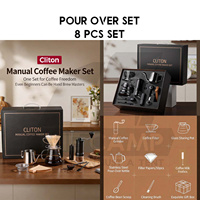Set Pembuat Kopi Pour Over, Penggiling Manual, Pembuat Busa Susu, Ketel Gooseneck 350ml, Dripper Kaca, Server, Filter, Perlengkapan Seduh Kopi Rumahan, Paket Hadiah