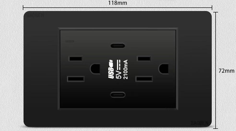 Integrated Taiwan Standard 6-Hole Socket with Dual Type-C Ports