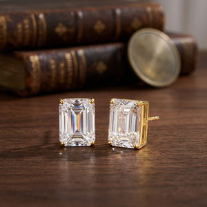 ต่างหูมอสซาไนต์ทรงเหลี่ยมมรกตชุบทอง 14K ยี่ห้อ Starspire เงินแท้ 925 แบบ 4 กรงเล็บ ดีไซน์คลาสสิกหรูหรา ของขวัญสำหรับผู้หญิง - Product Image 4