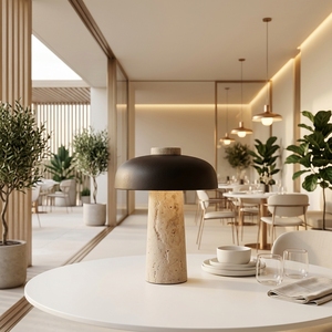 <span class=keywords><strong>Lampe</strong></span> de table rechargeable de style Wabi-Sabi européen, luxueuse, à activation tactile, en pierre jaune nordique en forme de champignon - Product Image 3