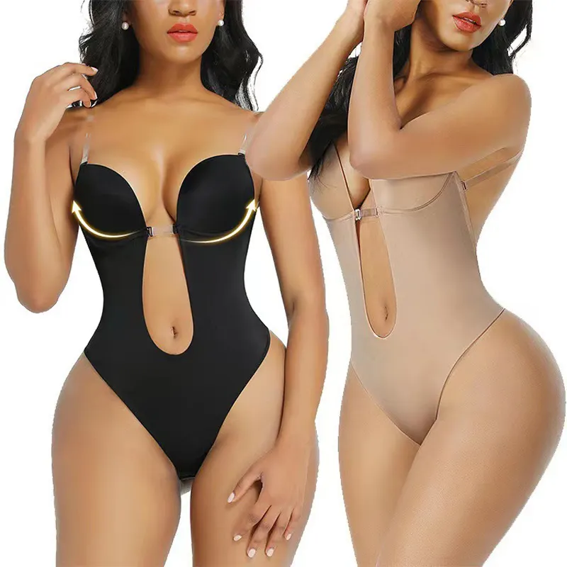 Hete Vrouwen Sexy Off Shoulder Rugloze Bodysuit Met Beha Voor Jurk Vrouwelijke Full Body Shaper Lingerie Onzichtbare String Shapewear